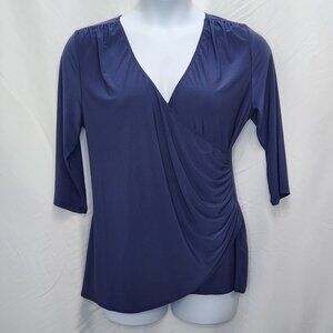 Kiyonna Femme Fatale Faux Wrap Top Womens 0X 10 12 Blue Blouse Shirt Plus X12X